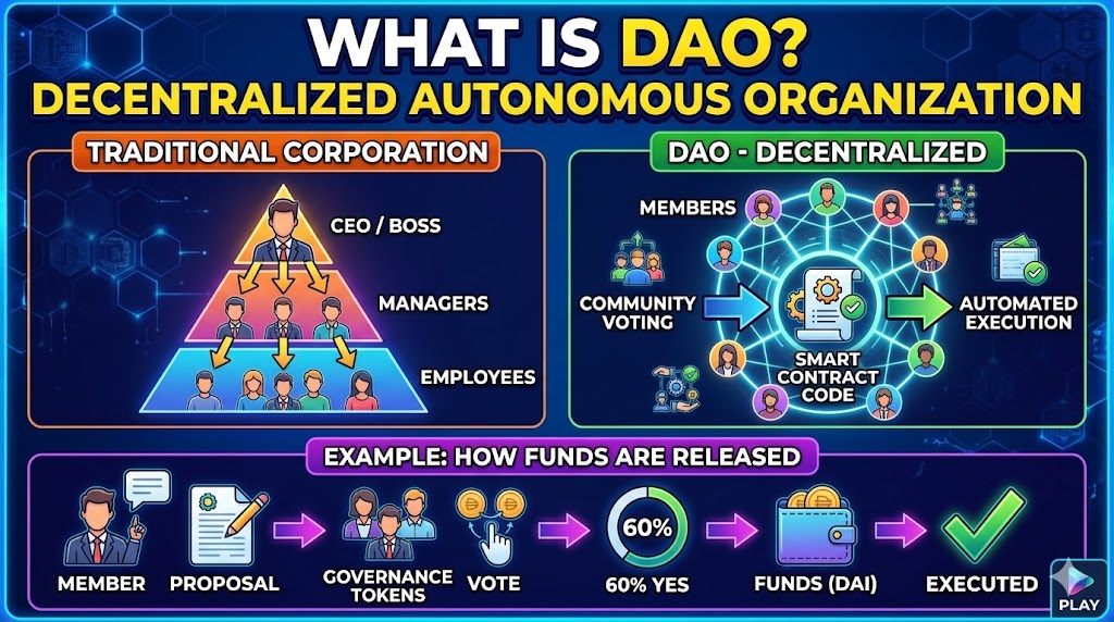 What is DAO - Decentralized Autonomous Organization explain with example in Telugu And English