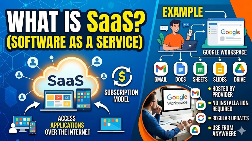 What is SaaS explain with example in telugu and English