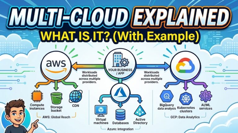 ☁️ **Multi-Cloud: A Strategic Overview** **Multi-cloud** is a strategy where an organization uses cloud computing services from **two or more different providers**. While a "hybrid cloud" mixes private and public environments, a multi-cloud setup focuses on distributing workloads across multiple public cloud vendors—like **AWS, Google Cloud, and Microsoft Azure**—to avoid relying on a single source. --- ### 🚀 Why Organizations Use It * 🛡️ **Risk Mitigation:** If one provider experiences a major outage, services can failover to another provider, ensuring the business stays online. * 🔓 **Avoiding Vendor Lock-in:** It prevents a company from becoming overly dependent on one vendor’s pricing, API, or infrastructure. * 🛠️ **Best-of-Breed Tools:** Different providers have different strengths. A company can pick one for its AI capabilities and another for its global database footprint. * ⚖️ **Compliance:** Some regions require data to be stored within specific borders; using multiple providers makes it easier to meet these local residency requirements. --- ### 🏢 A Practical Example: "GlobalRetail Inc." Imagine a large e-commerce company that wants to optimize its operations. Instead of putting everything on one platform, they distribute their tech stack like this: | Component | Provider | Why? | | --- | --- | --- | | 🛒 **E-commerce Website** | **AWS** | To use their massive global content delivery network (CDN) and scaling for holiday sales. | | 📊 **Data Analytics & AI** | **Google Cloud** | To use BigQuery and TensorFlow for predicting customer behavior and inventory needs. | | 💻 **Corporate Apps** | **Microsoft Azure** | To seamlessly integrate with employee tools like Outlook, Teams, and Windows servers. | --- 🎯 **The Bottom Line:** what is Multi-Cloud explain with example in telugu and english