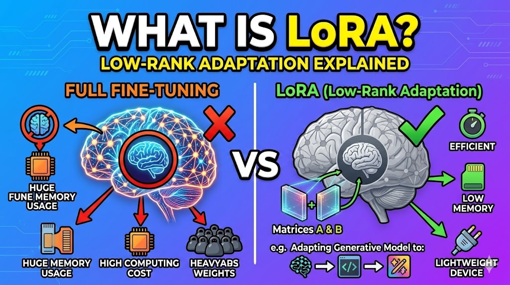What is LoRA - Low-Rank Adaptation explain with example in Telugu And English
